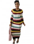Stripe Slim Print Color Block Sweater Dress