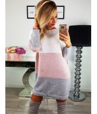 Color Block Straight Pullover Loose Sweater Dress