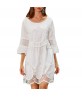 Half Sleeve Knee-Length Lace Hollow Plain Asymmetrical Dress