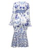 Ankle-Length Long Sleeve Print Floral Square Neck Mermaid Dress