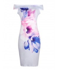 Single Short Sleeve Slash Neck Off-the-Shoulder Floral Print Above Knee Pullover Dress