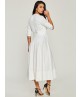 Zipper Plain V-Neck French Romantic Mid-Calf Half Sleeve Expansion Dress