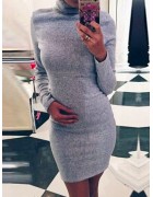 Sexy Long Sleeve Pure Color Sweater Dress