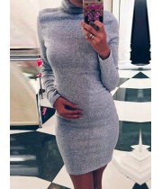 Sexy Long Sleeve Pure Color Sweater Dress