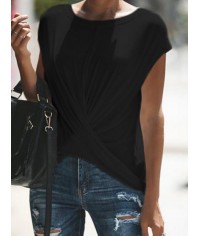 Casual Pure Color Pleated T-shirt