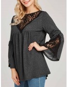 Round Neck Patchwork Lace T-shirt