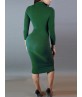 Solid Color Long Sleeve High Collar Bodycon Dress