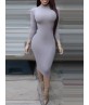 Solid Color Long Sleeve High Collar Bodycon Dress