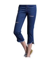 Casual Women Hole Ripped Asymmetrical Hem Cropped Skinny Jeans