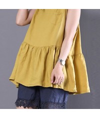 S-5XL Women Sleeveless O-neck Solid Color Pleated Tank Tops